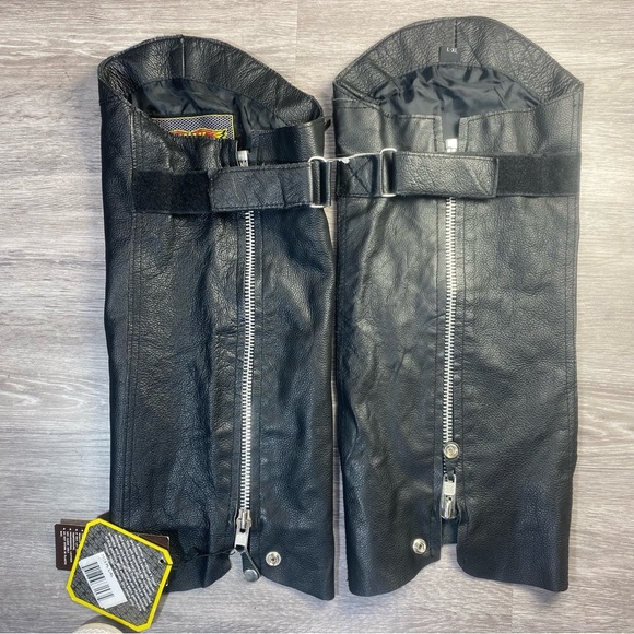 UNIK Leather Motorcycle Chaps L/XL Genuine Black Cowhide Western Concho - Picture 11 of 16